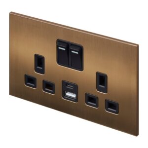 Retrotouch Aura Double Socket with USB - Brushed Bronze
