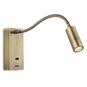 Firstlight Clifton LED Flexi Wall Light with USB Port Antique Brass,Brushed Steel