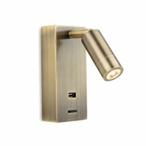Firstlight Clifton LED Wall Light with USB Port Antique Brass
