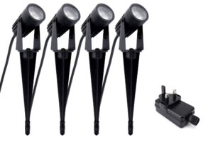 Integral Outdoor 12V Spike Spotlight 4Pcs Set IP44 240Lm 2.4W Each 3000K With Uk Plug