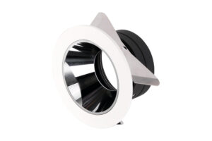 Integral Downlight For Led Gu10 65Mm Cutout IP20 Mirror Black Round Front Entry 20 Deg One Side Tiltable