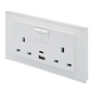 Retrotouch Crystal 3.1A USBC & 13A DP Double Plug Socket with Switch White PG