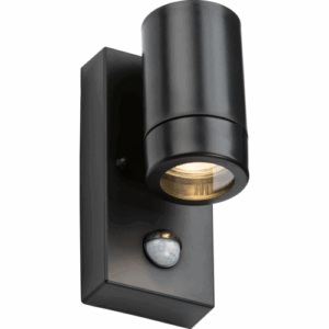 Knightsbridge EAMON 230V IP44 GU10 Polycarbonate Single wall light with PIR Black