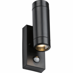 Knightsbridge EAMON 230V IP44 GU10 Polycarbonate Up/Down wall light with PIR Black