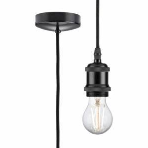 Knightsbridge 1.8m E27 Vintage Pendant Set - Matt Black