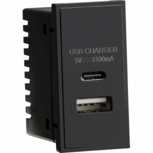 Knightsbridge Dual USB A+C Charger Module (5V DC3.1A Max. 15.5W) 25x50mm - Black