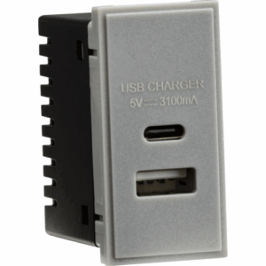 Knightsbridge Dual USB A+C Charger Module (5V DC3.1A Max. 15.5W) 25x50mm - Grey