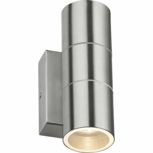 Knightsbridge 230V IP54 GU10 Up and Down Wall Light with Photocell Sensor - Brushed Chrome