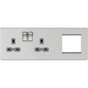 Knightsbridge 13A 2G DP Socket + 2G Mod Plate Brushed Chrome with Grey Insert