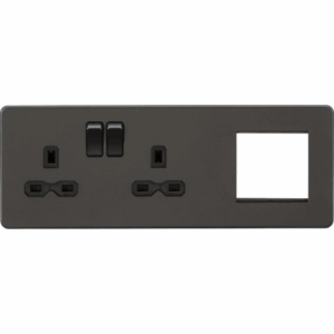 Knightsbridge 13A 2G DP Socket + 2G Modular Combination Plate - Smoked Bronze with Black Insert