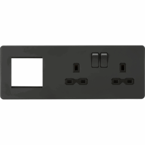 Knightsbridge 13A 2G DP Socket + 2G Mod Plate Anthracite with black Insert