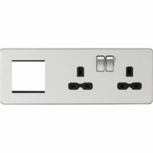 Knightsbridge 13A 2G DP Socket + 2G Mod Plate Brushed Chrome with Black Insert