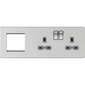 Knightsbridge 13A 2G DP Socket + 2G Mod Plate Brushed Chrome with Grey Insert