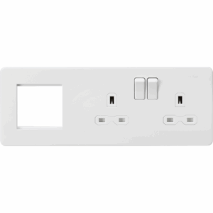 Knightsbridge 13A 2G DP Socket + 2G Mod Plate Matt White with White Insert