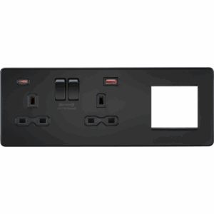 Knightsbridge 13A 2G DP Socket +2G Mod + Dual USB A+C 12V DC 1.5A (Max. 18W) Matt Black w/Black Insert