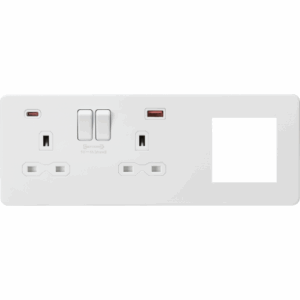 Knightsbridge 13A 2G DP Socket +2G Mod + Dual USB A+C 12V DC 1.5A (Max. 18W) Matt White w/White Insert/