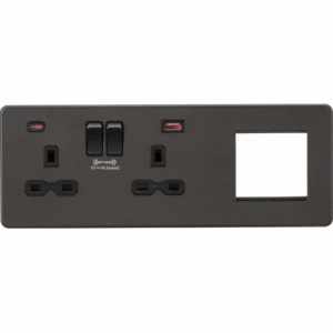 Knightsbridge 13A 2G DP Socket +2G Modular + Dual USB A+C 12V DC 1.5A (Max. 18W) - Smoked Bronze w/Black Insert