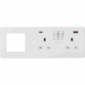 Knightsbridge 13A 2G DP Socket +2G Mod + Dual USB A+C 12V DC 1.5A (Max. 18W) Matt White w/White Insert