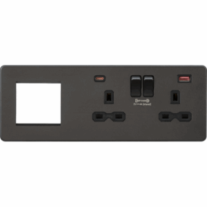 Knightsbridge 13A 2G DP Socket +2G Modular + Dual USB A+C 12V DC 1.5A (Max. 18W) - Smoked Bronze w/Black Insert