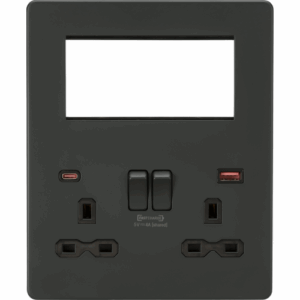 Knightsbridge Small Multi Combo Plate + Dual USB A+C 12V DC 1.5A (Max. 18W) Anthracite w/Black Insert