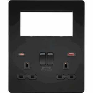 Knightsbridge Small Multi Combo Plate + Dual USB A+C 12V DC 1.5A (Max. 18W) Matt Black w/Black Insert