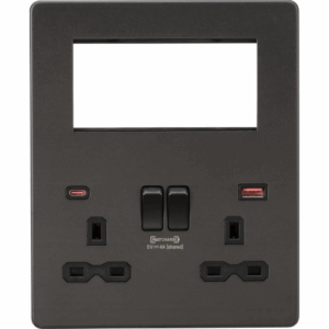 Knightsbridge Small Multimedia Combo Plate + Dual USB A+C 12V DC 1.5A (Max. 18W) - Smoked Bronze w/Black Insert