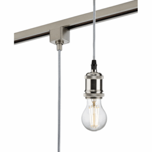 Knightsbridge 230V 1.8M E27 Vintage Track Pendant - Brushed Chrome