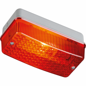 Knightsbridge 230V IP65 100W max E27 Bulkhead with Red Prismatic  Diffuser and Aluminium Base