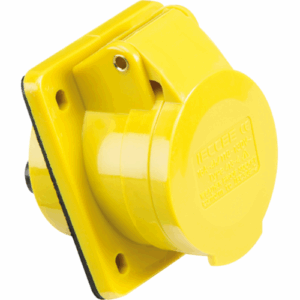 Knightsbridge 110V IP44 16A Angled Panel Mount Socket 2P+E