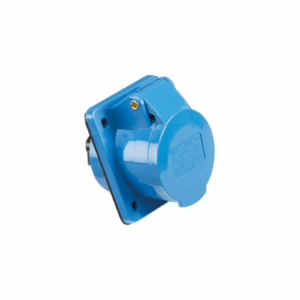 Knightsbridge 240V IP44 16A Angled Panel Mount Socket 2P+E