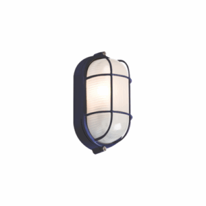 Knightsbridge 230V IP54 60W Black Oval Bulkhead with wire Guard and Glass Diffuser