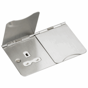 Knightsbridge 13A 2G Unswitched Floor Socket Brushed Chrome with White Insert