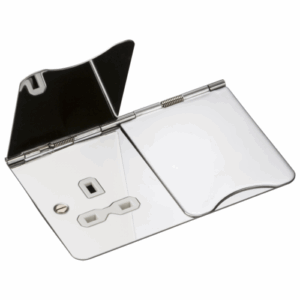 Knightsbridge 13A 2G Unswitched Floor Socket Polished Chrome with White Insert