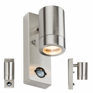 Knightsbridge 230V IP44 GU10 Stainless Steel Wall Light with Pir