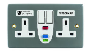 Timeguard Valiance+ RCD Protected Double Gang Metal Switched Socket Active