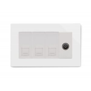 Retrotouch Crystal Glass Triple RJ45 CAT5E with TV Socket (White PG)