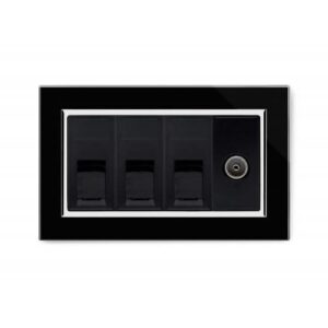 Retrotouch Crystal Glass Triple RJ45 CAT5E with TV Socket (Black CT)