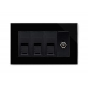 Retrotouch Crystal Glass Triple RJ45 CAT5E with TV Socket (Black PG)