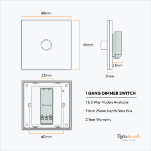 Retrotouch Aura Single Dimmer Switch - Brushed Brass With Bronze Knob