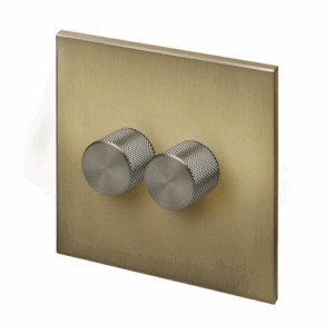 Retrotouch Aura Double Dimmer Switch - Brushed Brass With Nickel Knobs