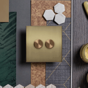 Retrotouch Aura Double Dimmer Switch - Brushed Brass With Bronze Knobs