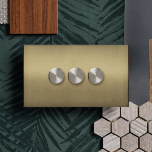 Retrotouch Aura Triple Dimmer Switch - Brushed Brass With Nickel Knobs