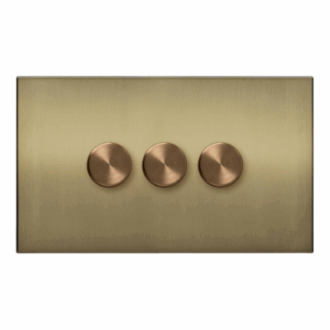 Retrotouch Aura Triple Dimmer Switch - Brushed Brass With Bronze Knobs
