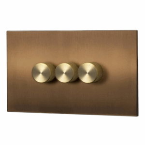 Retrotouch Aura Triple Dimmer Switch - Brushed Bronze With Black Knobs