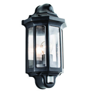 Saxby Traditional Half Wall Lantern Satin Black IP44 PIR