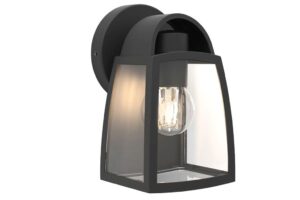 Lutec Kelsey IP44 E27 Wall Light Black With Clear Glass