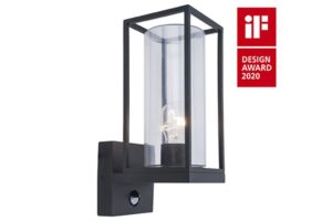Lutec Flair PIR IP44 E27 Wall Light Matt Black