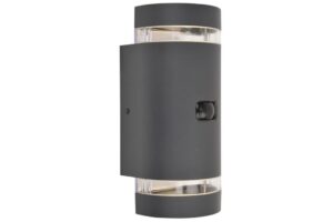Lutec Focus PIR IP44 2X GU10 Up & Down Wall Light Dark Grey