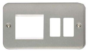 Click Metal Clad Hotel Accessory Plate 2 Gang GridPro Frontplate With Twin New Media Aperture With Back Box (No Knockouts)