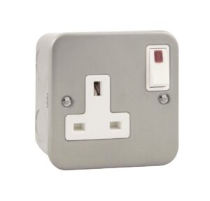 Click Metal Clad 13A 1 Gang Switched Socket With Out Board Neon Rocker